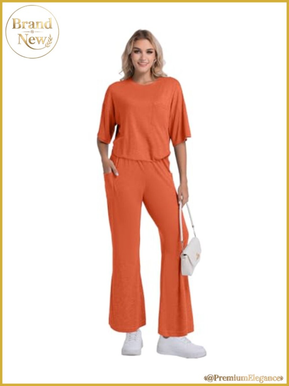 Women's Two Piece Lounge Set Loose Fit Short Sleeve Top Wide Leg Pants Casual